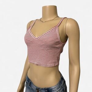 Zara Red and White Fitted Crop Tank Top
